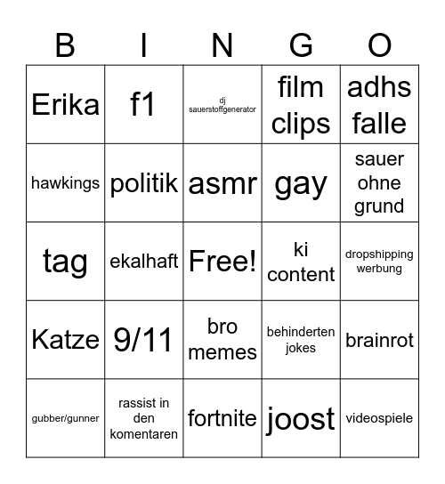 tiktok bingo Card