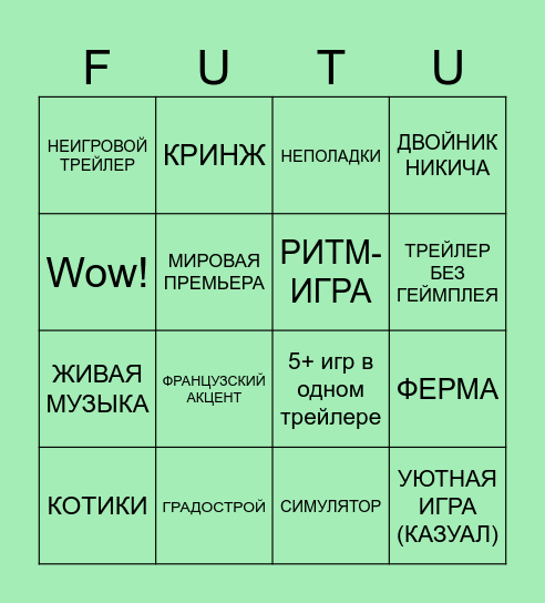 Future Games Show + Future of Play Bingo Card