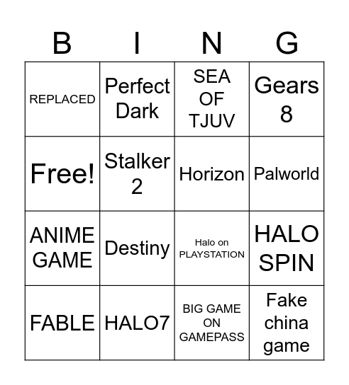 XBOX SHOWCASE Bingo Card