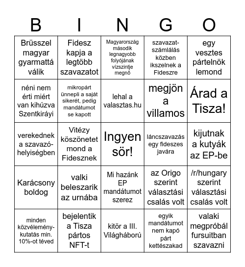 2024. választás bingo Card
