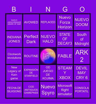 Summer Game Fest Bingo Card