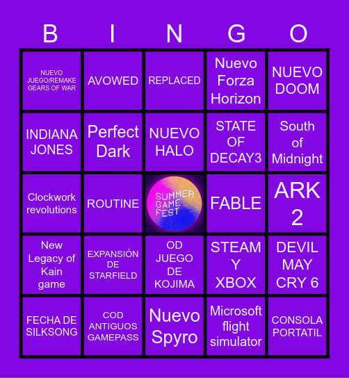 Summer Game Fest Bingo Card
