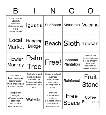Costa Rica Bingo Card