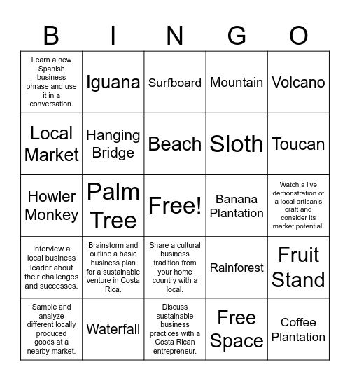 Costa Rica Bingo Card