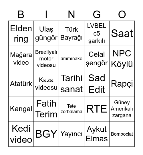 Instagram Reels bingo Card