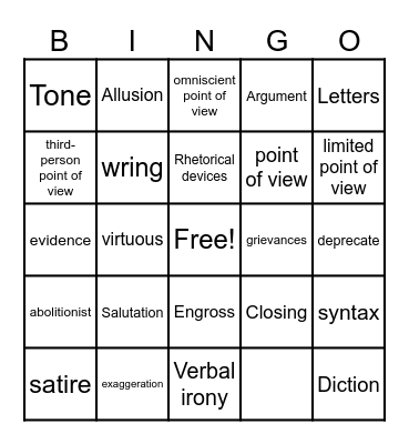 Short Stories Bingo Card