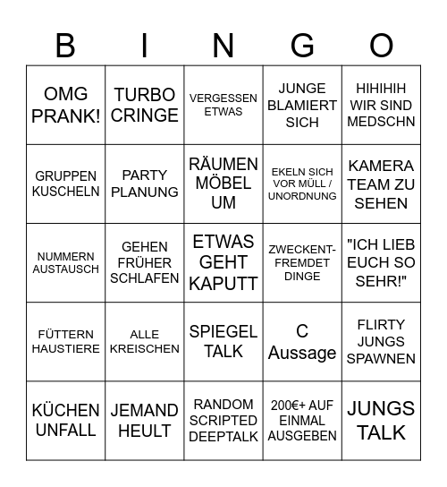 Mädchen WG Bingo Card