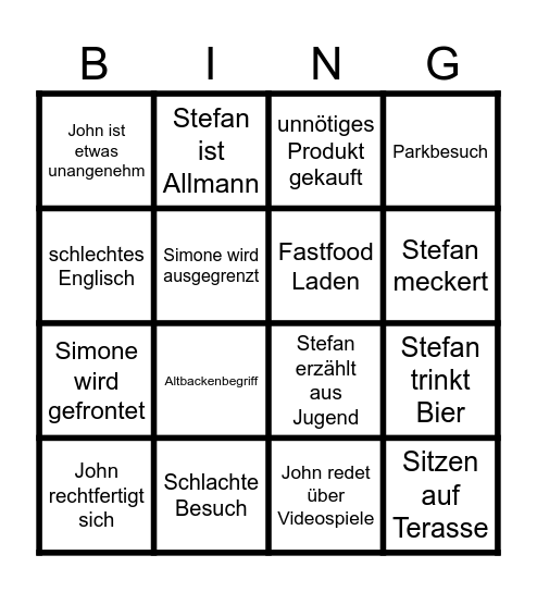 Stefan & John Bingo Card