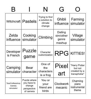 Wholesome Games Direct Bingo Card