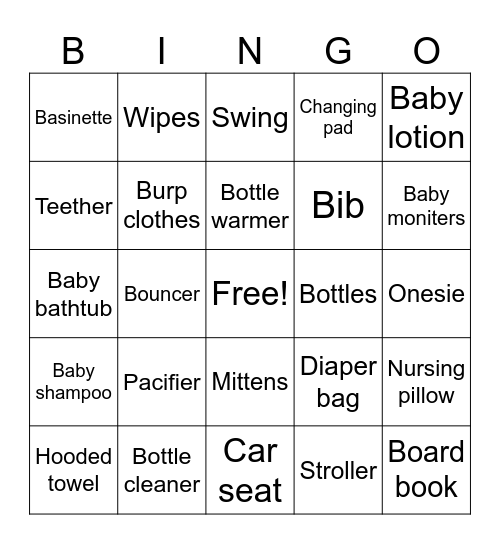 Jessica's Baby Shower Bingo Card