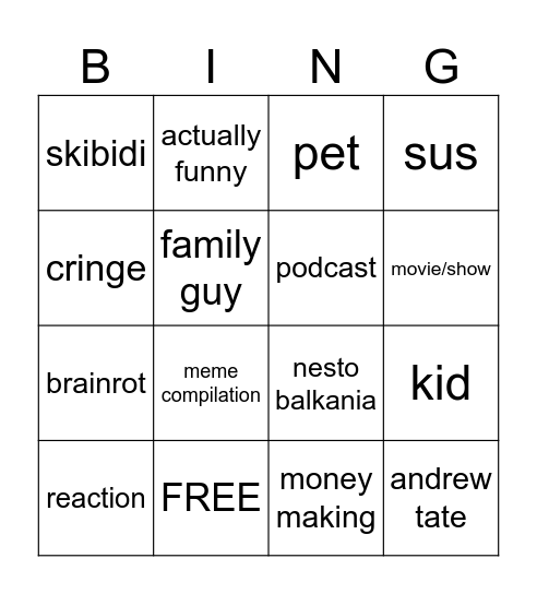 Untitled Bingo Card