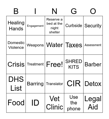 Homeless Alliance Bingo Card
