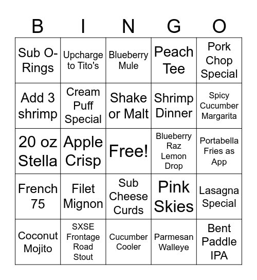 Honker Bingo Card