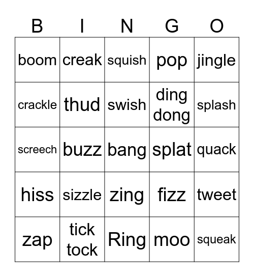 Onomatopoeia Bingo Card