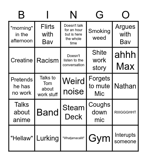 Caleb Bingo Card