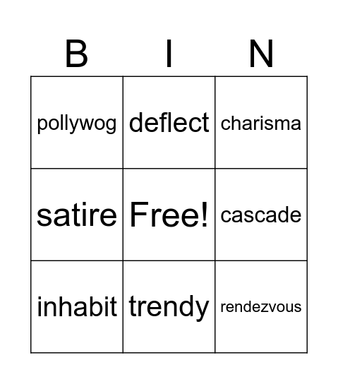 Vocabulary June 10-16 Bingo Card