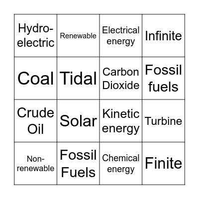 Energy Bingo Card