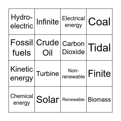 Energy Bingo Card