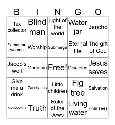 Vacation Bible School Bingo Card