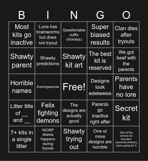 KIT TRYOUT 2.0 Bingo Card