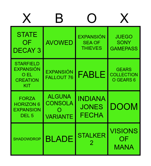 XBOX SHOWCASE Bingo Card