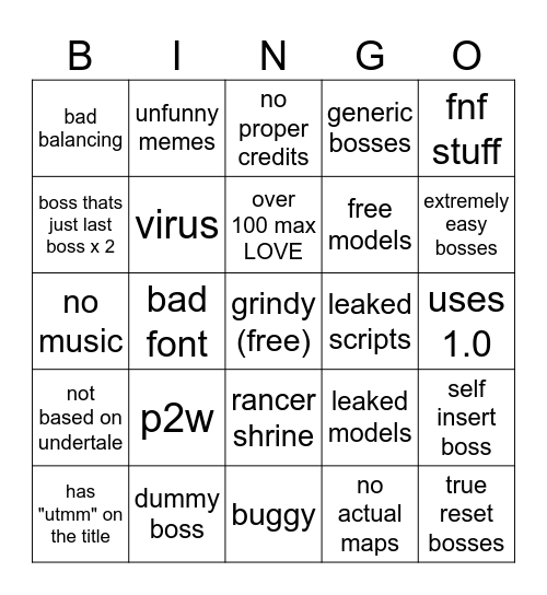 UTMM Bingo Card