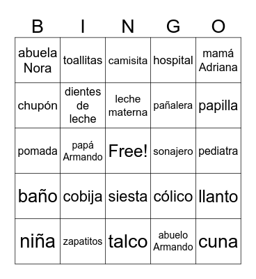 baby bingo Card