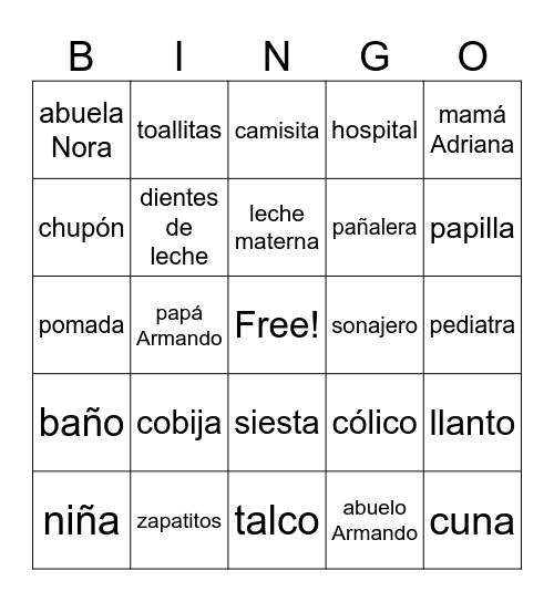 baby bingo Card