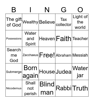 Vacation Bible School Bingo Card