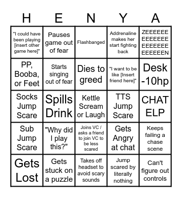 Henya Plays a Horror Game Bingo Card
