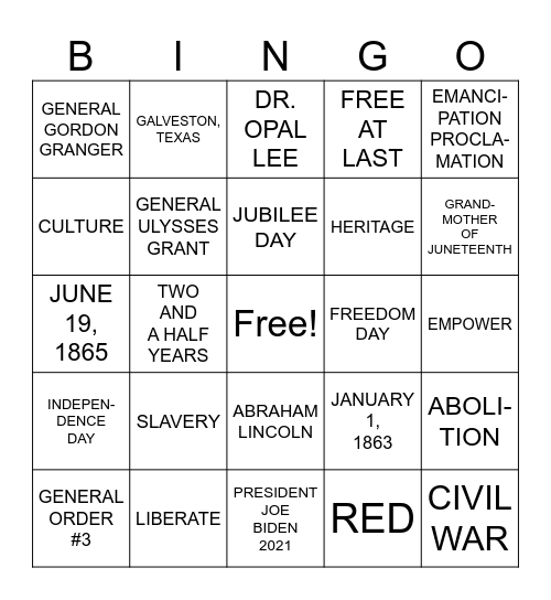JUNETEENTH Bingo Card