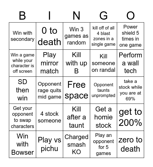 melee bingos Bingo Card