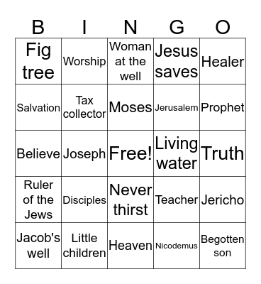 Vacation Bible School Bingo Card