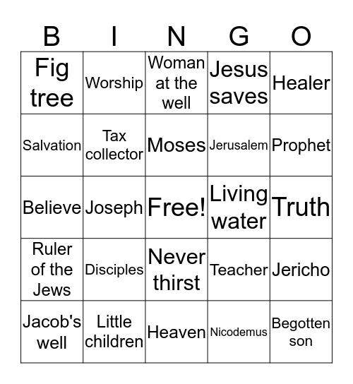 Vacation Bible School Bingo Card