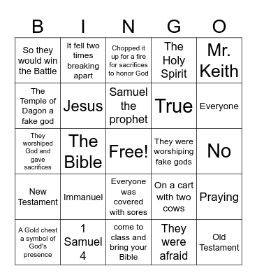Philistines steal the Ark of Covenant Bingo Card