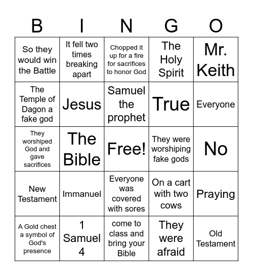 Philistines steal the Ark of Covenant Bingo Card
