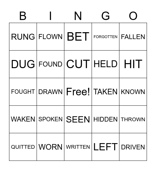 PAST PARTICIPLES Bingo Card