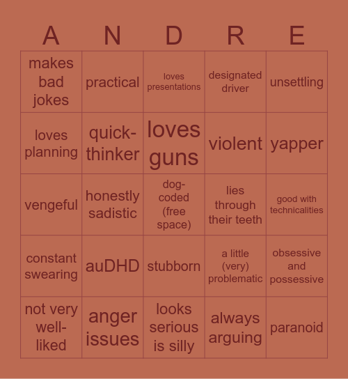 andre kriegman bingo :] Bingo Card