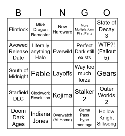 Xbox Bingo Card
