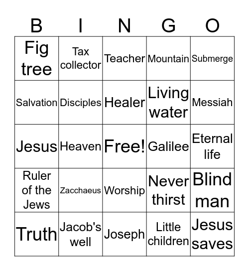 Vacation Bible School Bingo Card