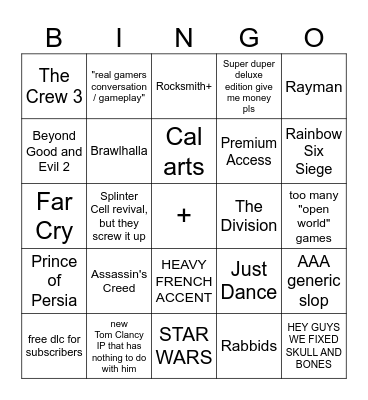 Ubisoft Forward Bingo Card