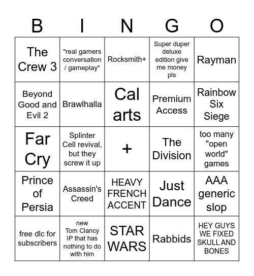 Ubisoft Forward Bingo Card
