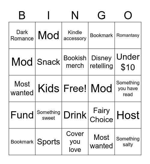 Bookish schmingo Bingo Card