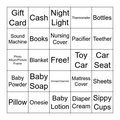 Baby Shower Bingo Card