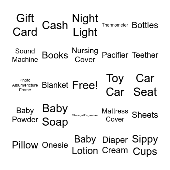 Baby Shower Bingo Card