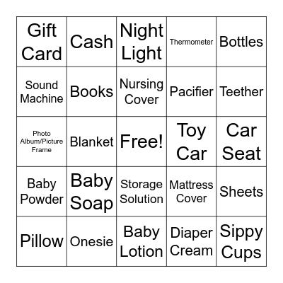 Baby Shower Bingo Card