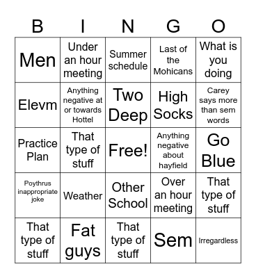 CVHS Football Meeting Bingo Card