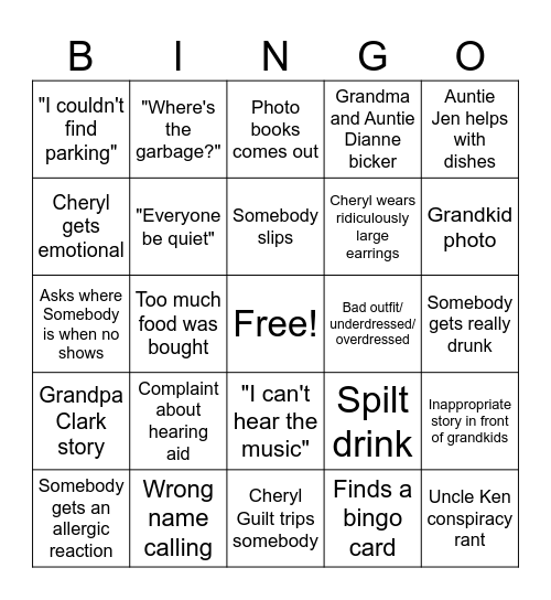Grandma's Birthday Bingo Card