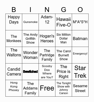 60s and 70s TV Shows Bingo Card