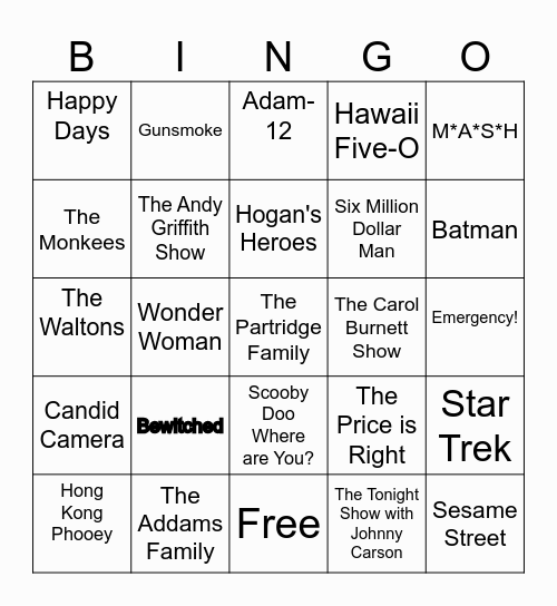 60s and 70s TV Shows Bingo Card